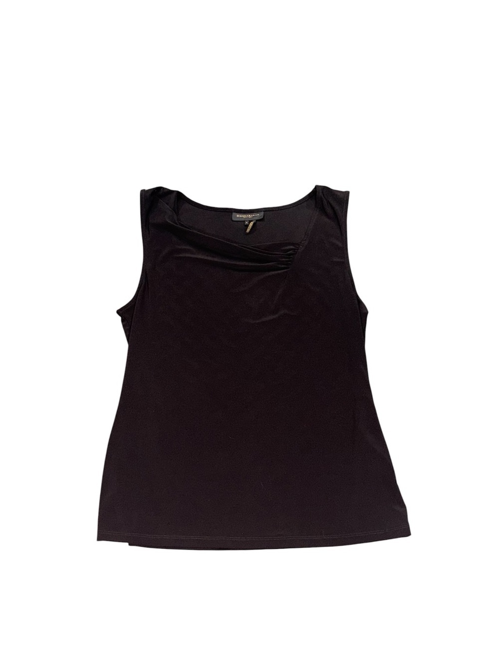 382. Donna Karan Women’s Sleeveless Black Tank Top with Subtle Draped Neckline